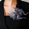 Atmosphere Feather Mesh Flower Crystal Brooch Female Elegance Luxury Temperament Party Coat Corsage Hairpin Accessories