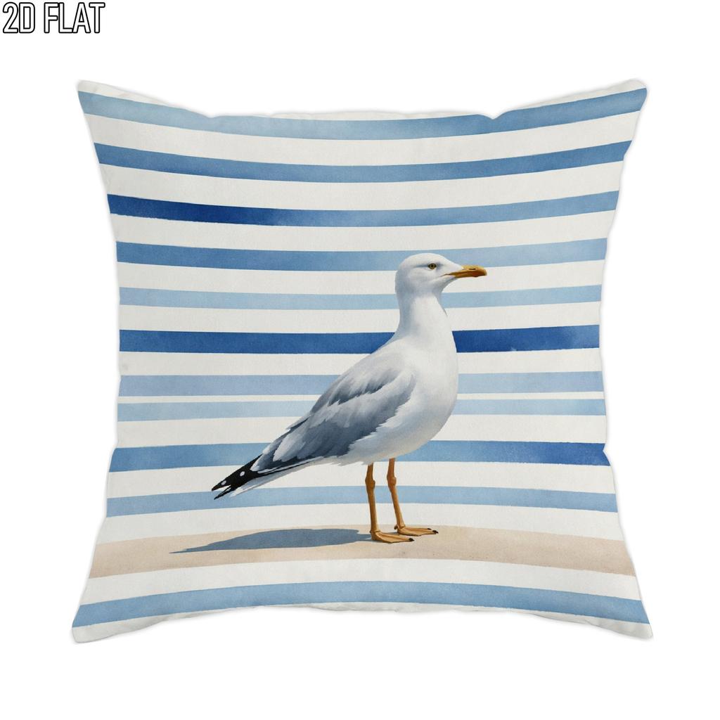 2D Flat 1pc Outdoor Pool Party Summer Coastal Striped Throw Pillow Covers Blue White Cozy Decorativ