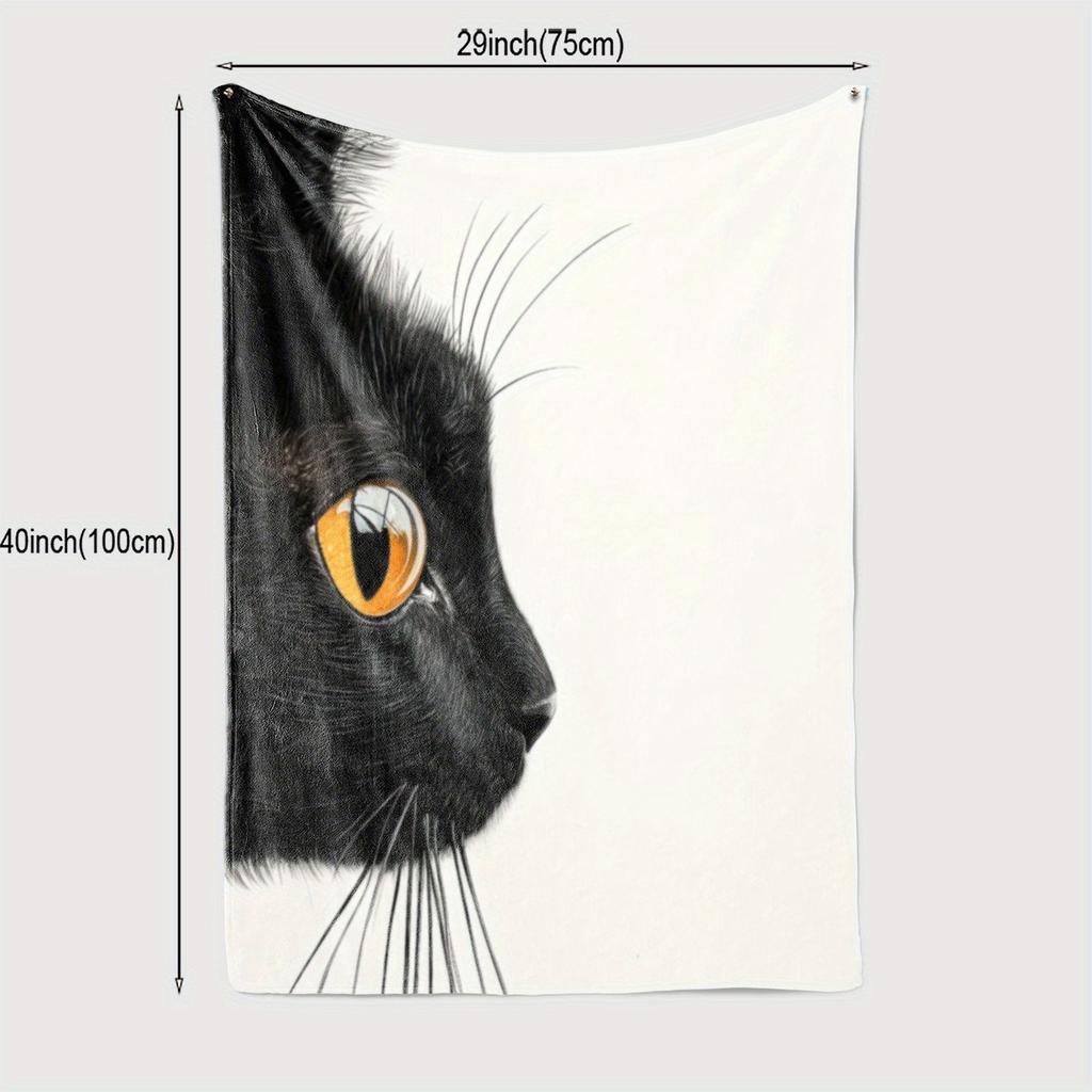 Luxurious Cat Face Print Fleece Throw Blanket - Cozy, All-Season, Tear-Resistant Polyester - Ideal for Home Decor, Sofa, Pets, O