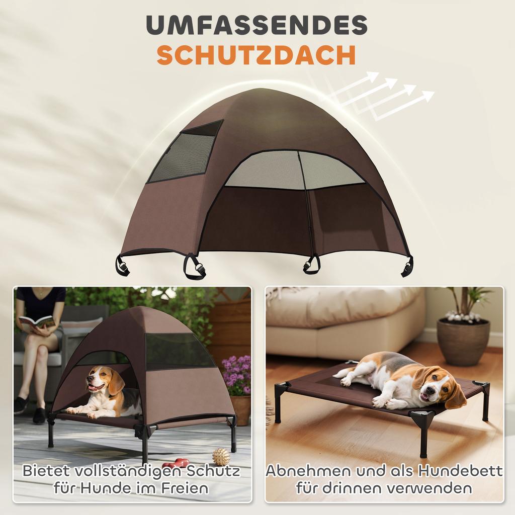 Outdoor Dog Bed with Roof, Elevated Dog Bed for Medium-Sized Dogs, 76 x 61 x 71cm, Coffee