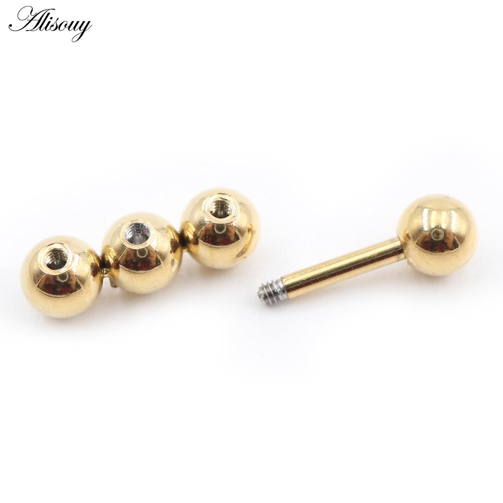 Alisouy 2PC нержавеющая сталь резьба три шарика фасоль женщины мужчины девушка серьги гвоздик хрящ винт серьги пирсинг ювелирные изделия