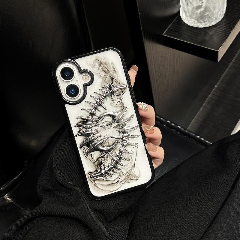 INS 3D Металлическая рыбья кость Прозрачный чехол для телефона Для iPhone 17 16 15 13 14 12 11 Pro Max Панк Шик Защита камеры Мягкий силиконовый чехол