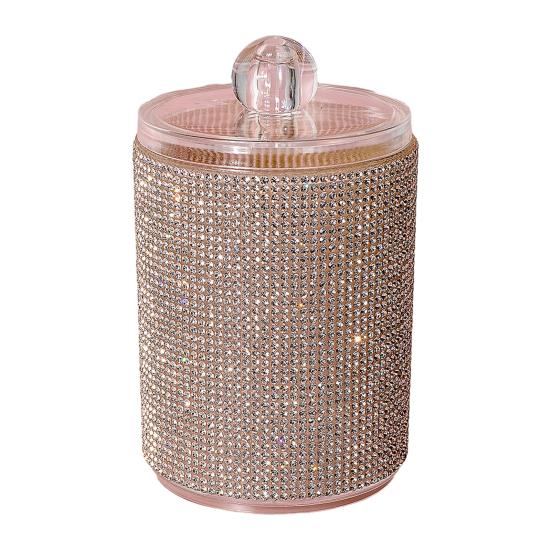 Стеклянная банка для хранения страз с крышкой, блестящая банка для ватных палочек, пылезащитный органайзер для ватных дисков для туалетного столика и столешницы в ванной