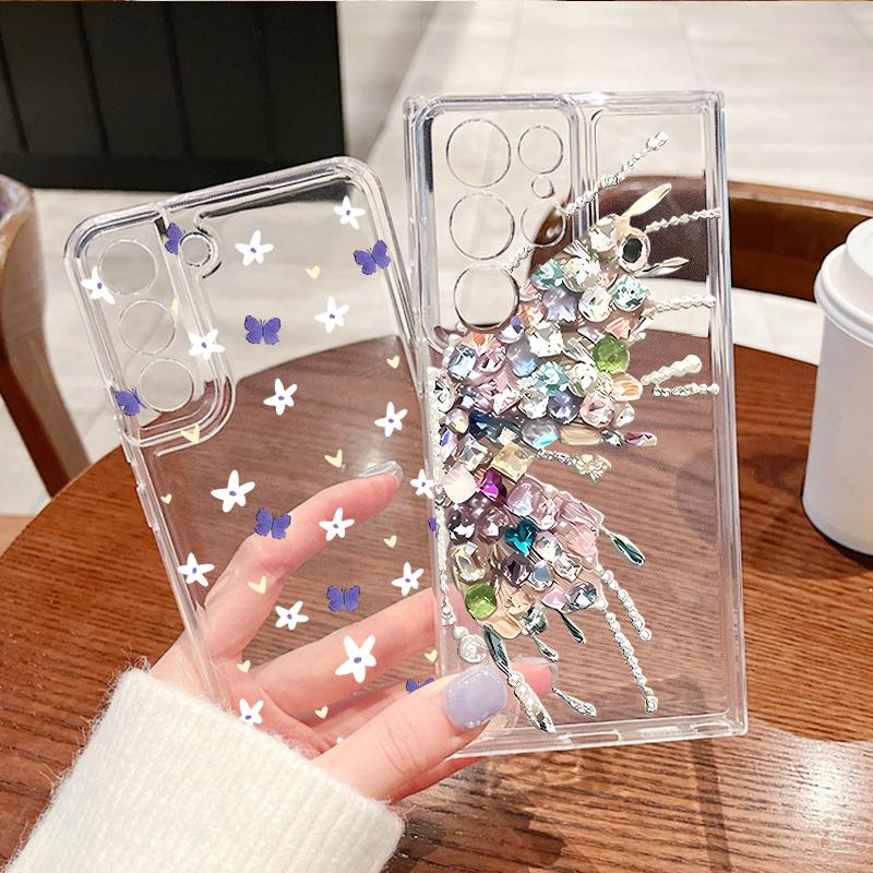 Красочный чехол-бабочка для Samsung S26 Ultra S25 FE S24 S23 S22 Plus S21 A15 A25 A35 A55 A16 A26 A36 A56 A17 A37 A57 5G Прозрачный мягкий чехол из ТПУ