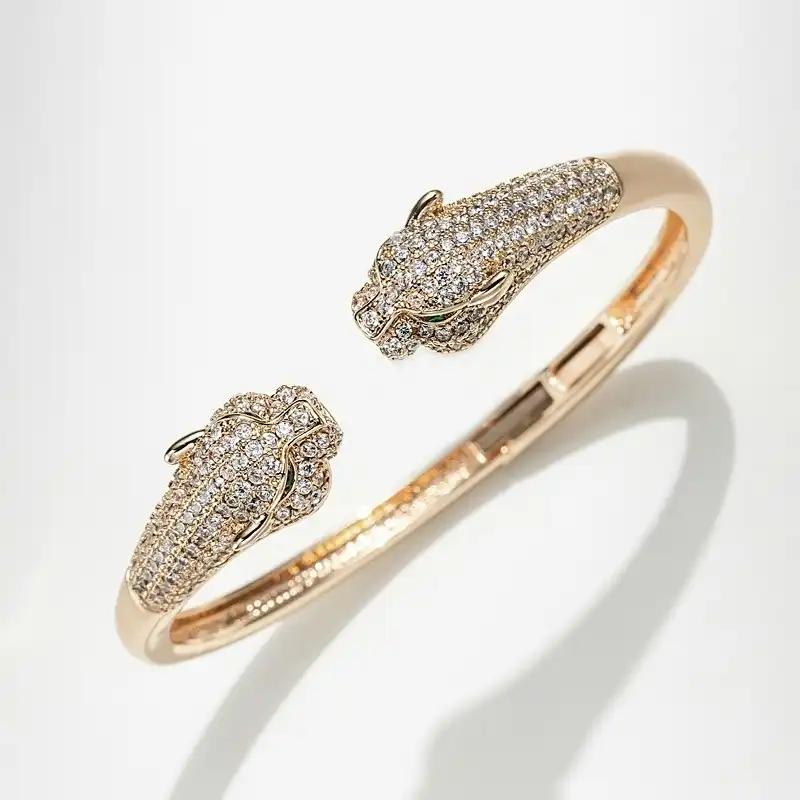 Новый инкрустированный браслет, Новый открытый браслет с головой леопарда и фиолетовым леопардом, Модный