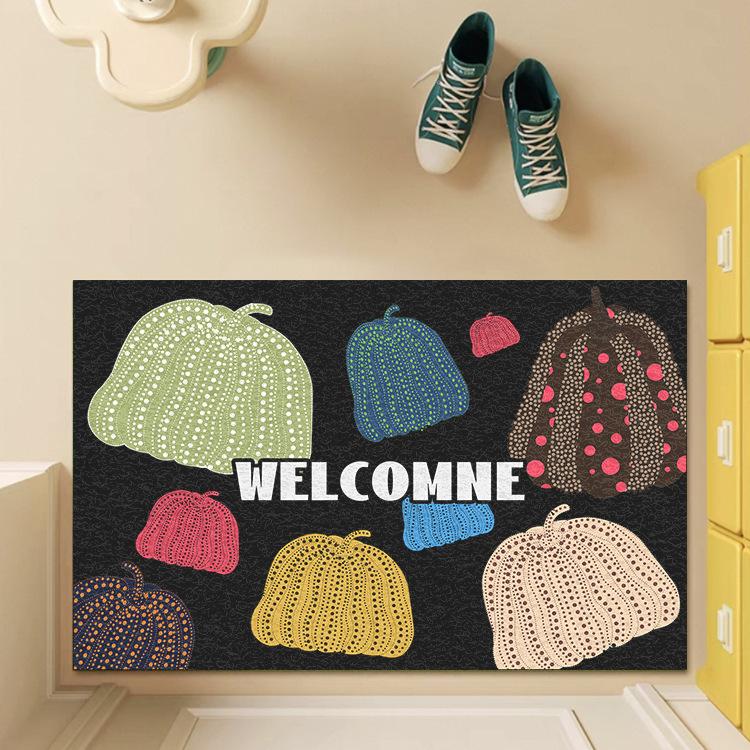 Cartoon Plant Carpet Mat Rug Mushroom Pumpkin Design with Welcome Text Non-slip Home Decoration Floor Mat Welcome Mat Door Mat