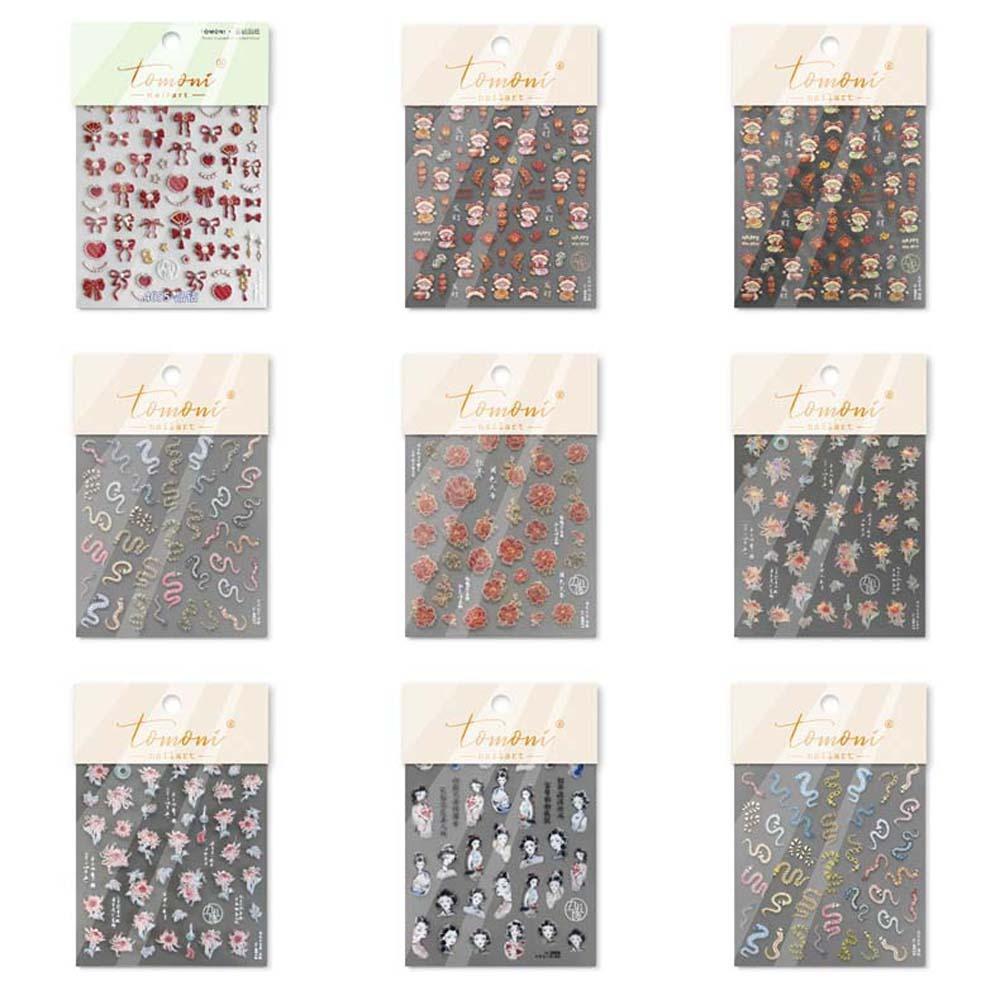 3D Pearl Bow Chinese New Year Nail Sticker Peony Flower Snake Nail Decoration  Nail Salon