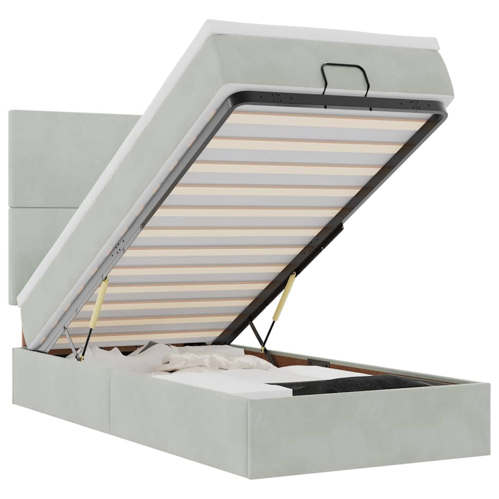 Ottoman Bed with Mattress & LEDs Light Grey 80x200 cm Velvet