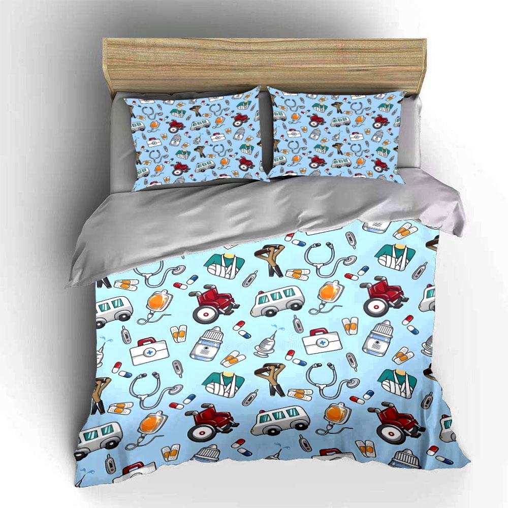 Medical Care Essentials Set Illustration Exquisite three-piece bedding set gift for kids and adults