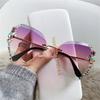 Luxury Uv Protection Rimless Rhinestone Sunglasses Beach/Travel/Streetwear Shiny Gradient Shades Frameless Eyewear For Women