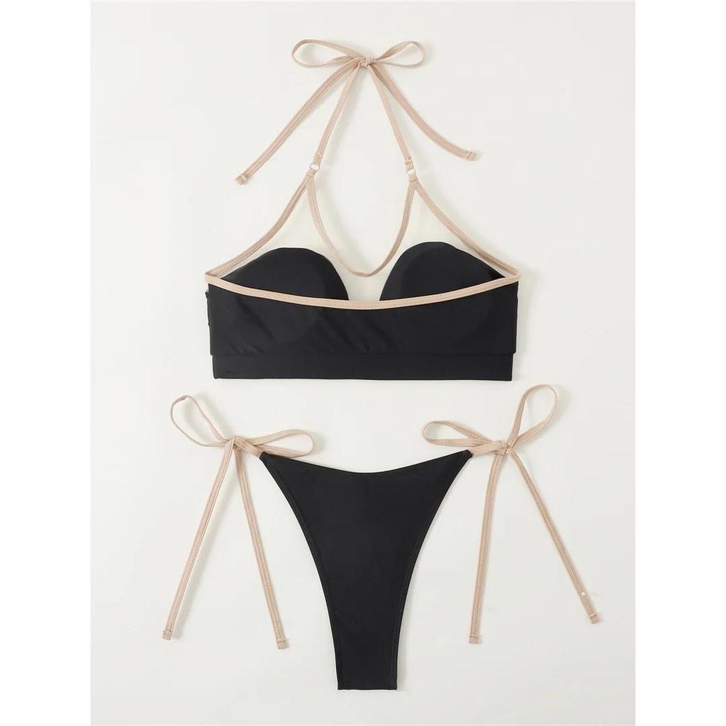 Sexy Mesh Sheer Halter High Leg Cut Bikini Female Swimsuit Women Swimwear Two-pieces Bikini Set Bather Bathing Suit Swim