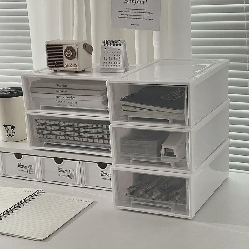 Штабелируемый прозрачный настольный ящик для хранения вещей для общежития и канцелярских принадлежностей