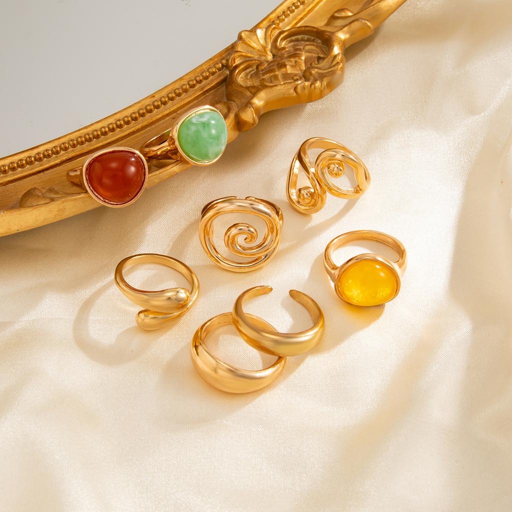 European and American irregular smudge gem ring set, retro ins threaded water drop hug ring hand jewelry