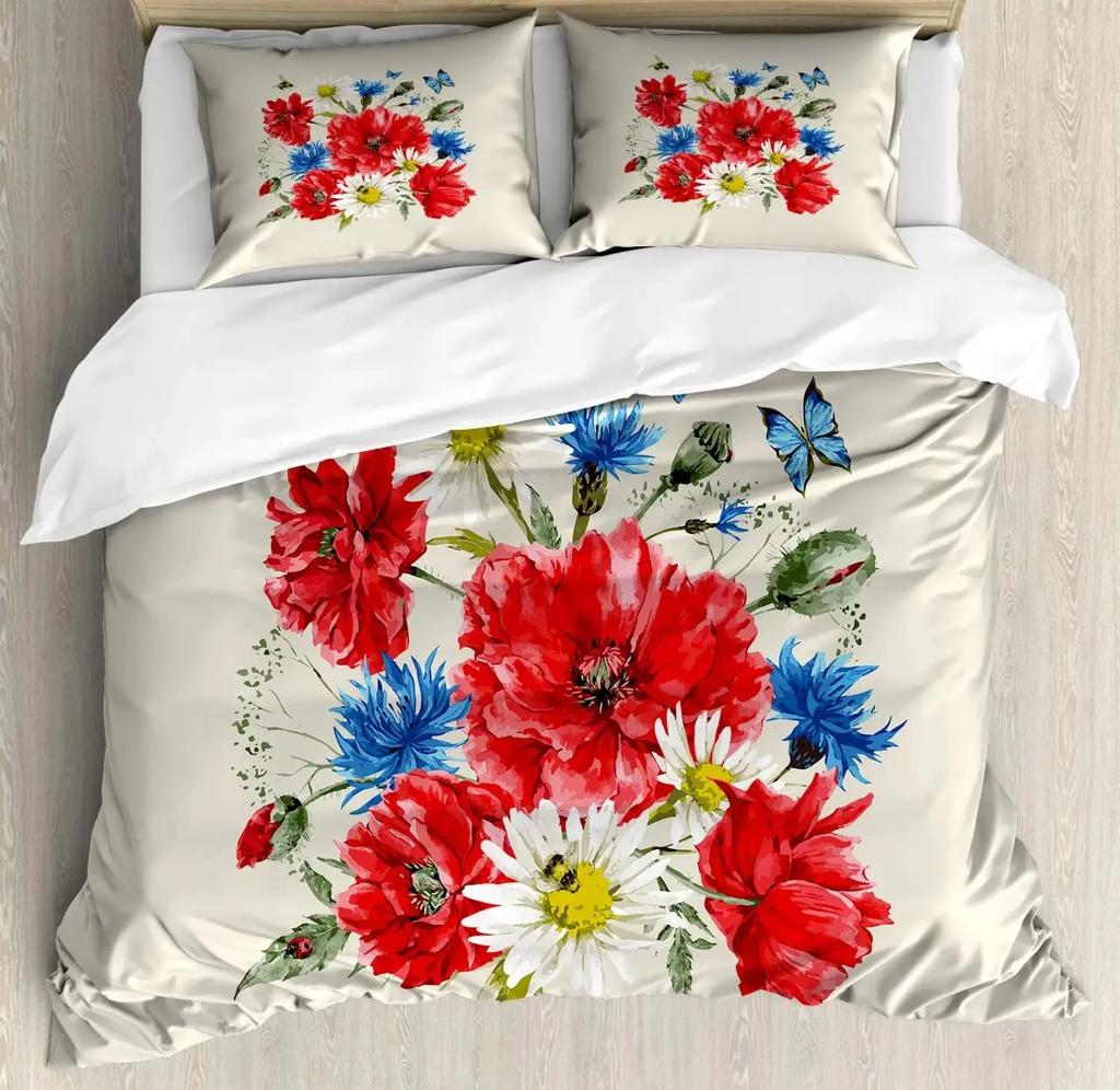 Красочный комплект пододеяльника с цветами,Абстрактный плющ Романтический пейзаж Весенний цветочный арт Природа Комплект постельного белья Полный размер,Бирюзовый Фиолетовый