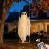 Decorative Ghost for Front Porch Luminous Halloween Hanging Swing with Witch Hat, Remote-controlled Adjustable Creepy Ornaments Brightness,