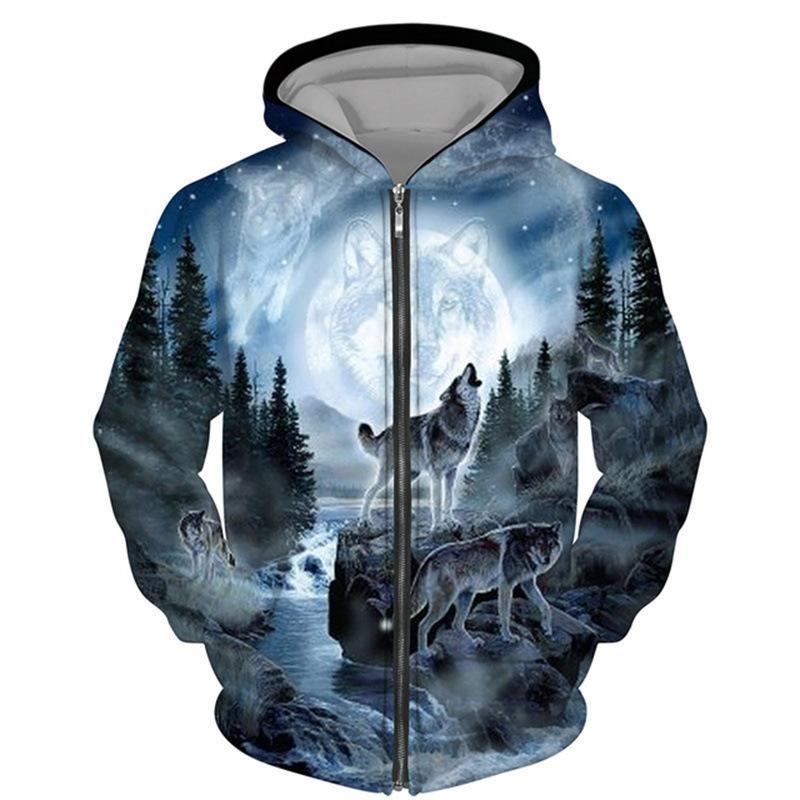 Весна Осень 3D Wolf Series Printed Zipper Hoodie Men Women Couples Hoodie Hoodie Jacket Casual Fashion Jacket