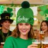 St. Patrick's Day Shamrock Hat Irish Cuffed Pom Knit Hat Green Sequins Clover Skull Cap for Women Men Party Costume Accessory