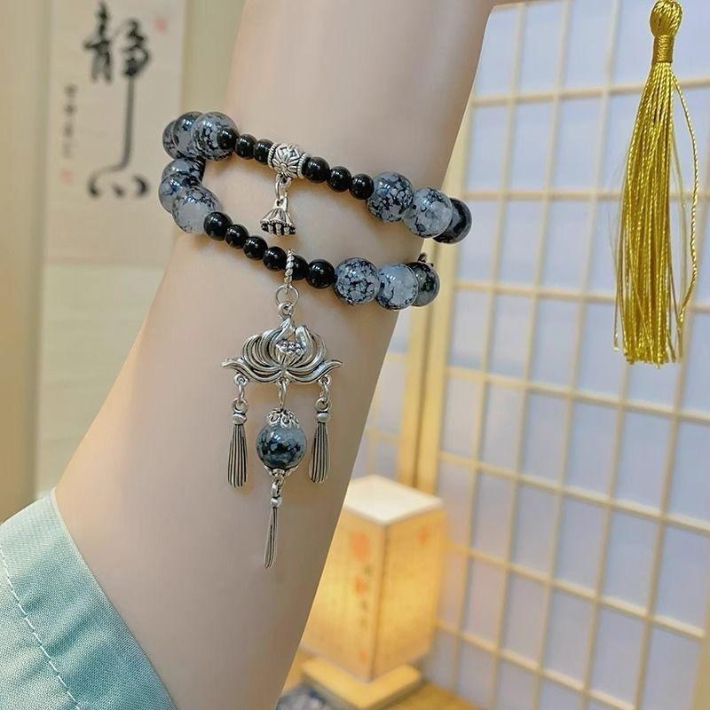 Новый браслет в китайском стиле, национальный стиль, двойной, многослойный, нишевый, универсальный, с чувством дизайна, мужской и женский, ретро, с бусинами, ювелирное изделие