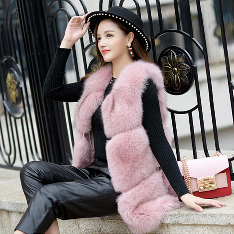 Модный и повседневный новый жилет из искусственного лисьего меха средней длины, корейское пальто из искусственного меха для женщин