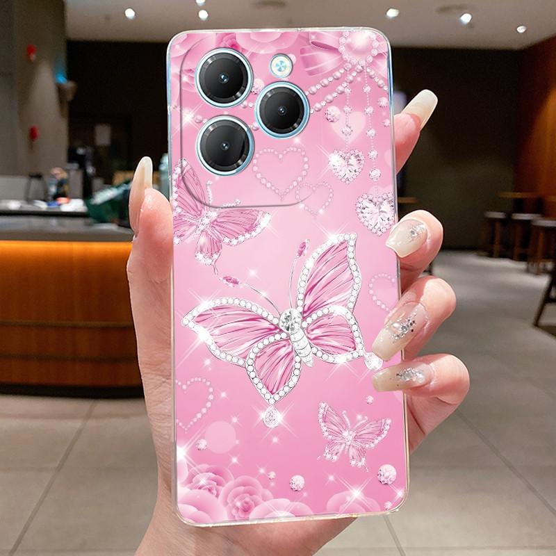Для Infinix Hot 40 Чехол Прозрачный Силиконовый Роскошный Эстетичный Бабочка Цветок Мягкий ТПУ Задняя Крышка Infinix X6836 X6837 Hot 40 Pro Чехол