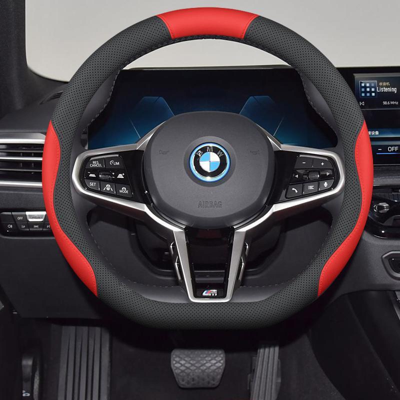 Odorless, non-slip steering wheel cover for BMW i3, i5, ix1, ix3, 5 Series & new energy vehicles; stitch-free design.