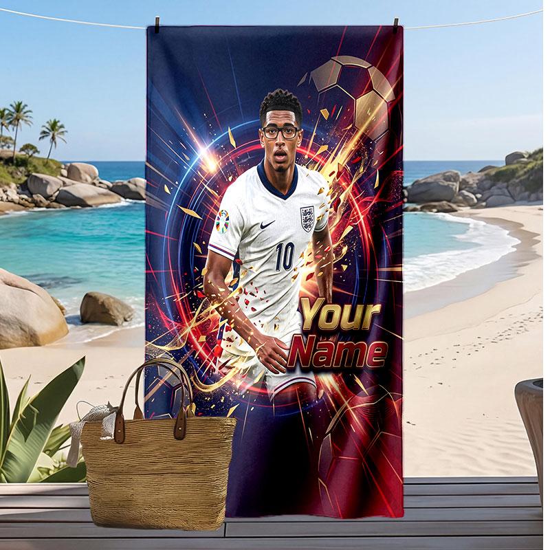 Jude Bellingham Personalized Printed Beach Towel Soccer Logo Support Custom Name Text Absorbent Towel For Sport Travel Special Gift