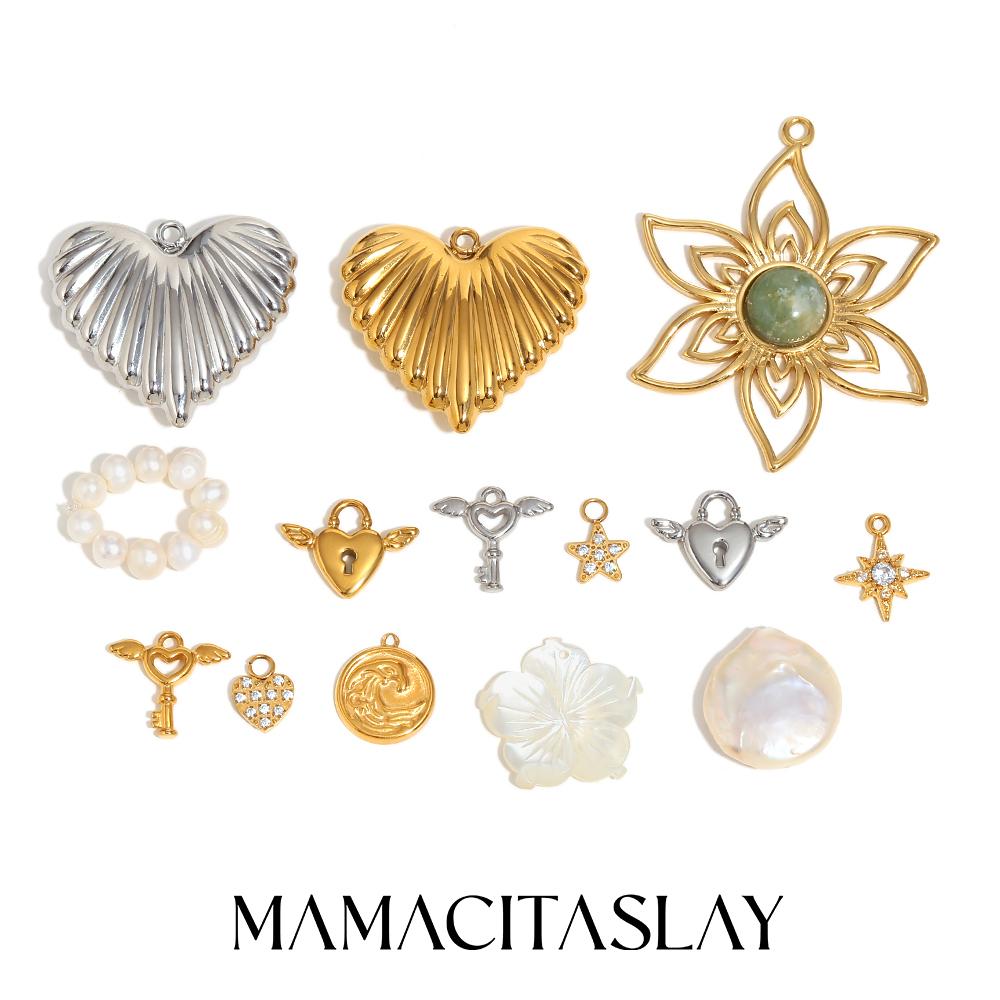 MamacitaSlay DIY Ангельское Сердце Цветок Титановые Шармы для изготовления ювелирных изделий Браслетные Шармы Позолоченные 18K Кулон для ожерелья