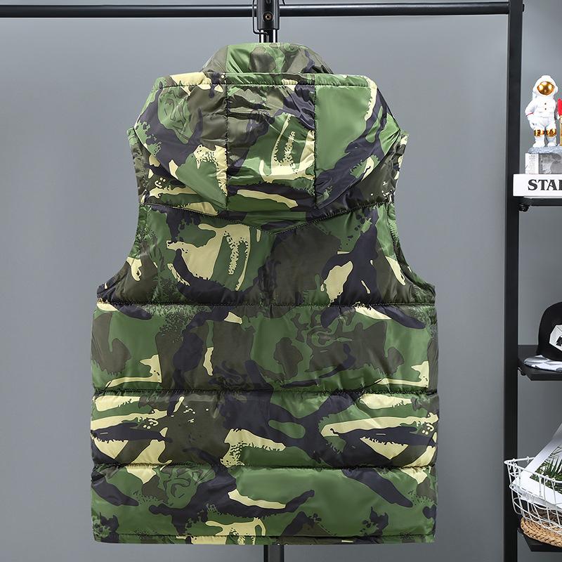 Plus Size Men Sleeveless Jacket Winter New Casual Hooded Cotton Padded Sleeveless Vest Man Warm Camouflage Sports Waistcoats