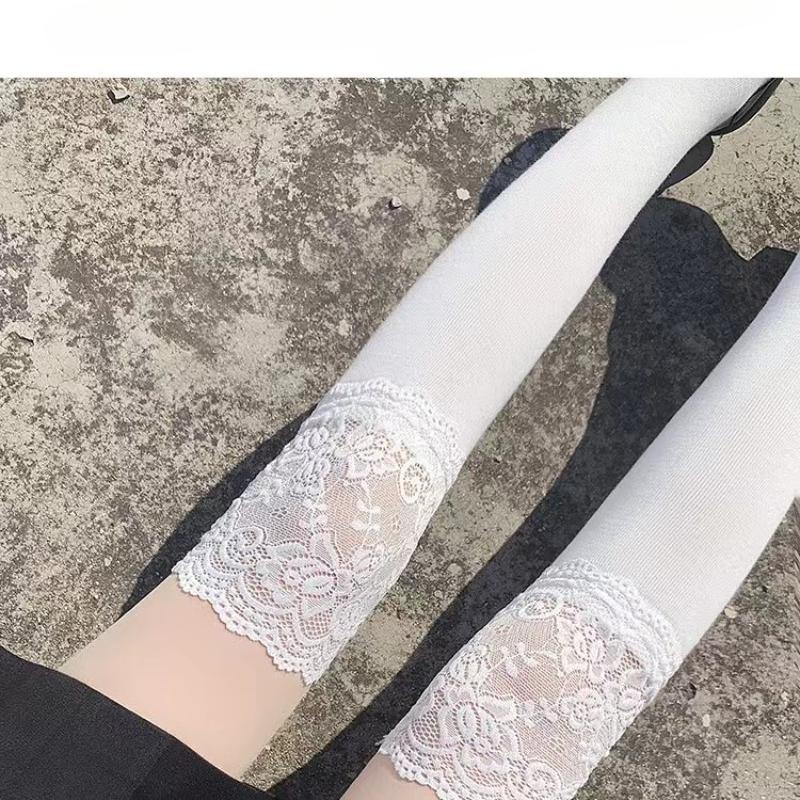 Носки женские осенне-зимние высокие кружевные милые чулки в стиле Лолиты, теплые черные белые длинные носки для девочек, аксессуары для обуви