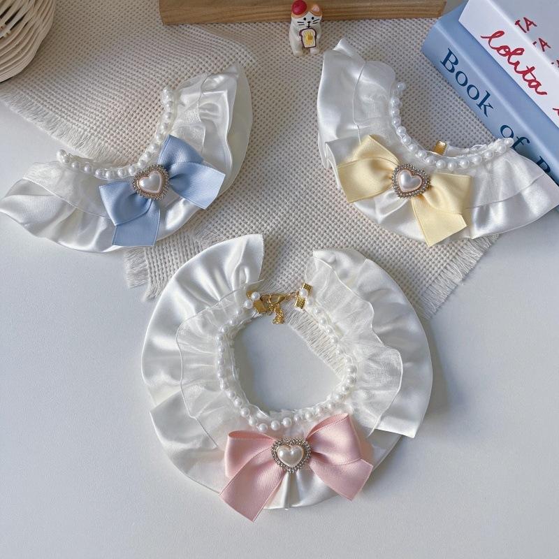 New Sweet Cream‑Tone Bow Pet Collar Scarf Saliva Towel Ornament for Kittens Puppies Cats Dogs