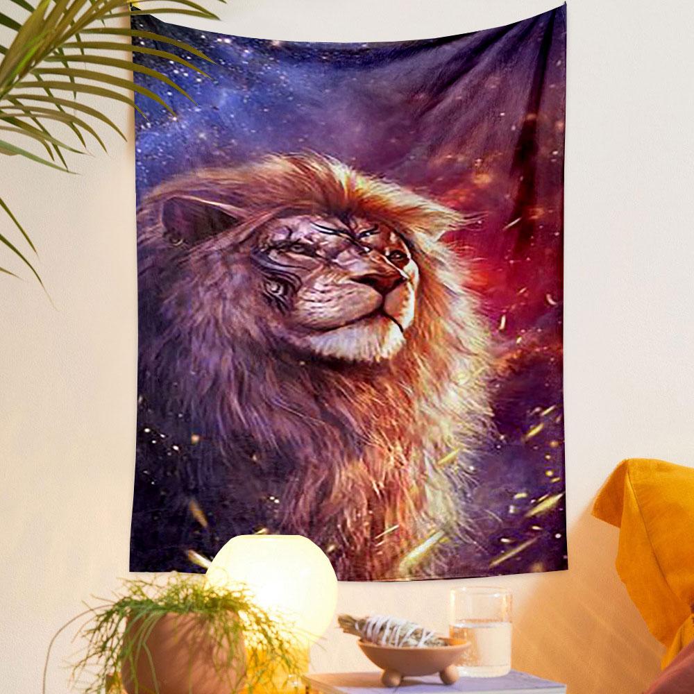 "Majestic Cosmic Lion Wall Tapestry" Patterned tapestry home decor, suitable for bedroom and living room, gift