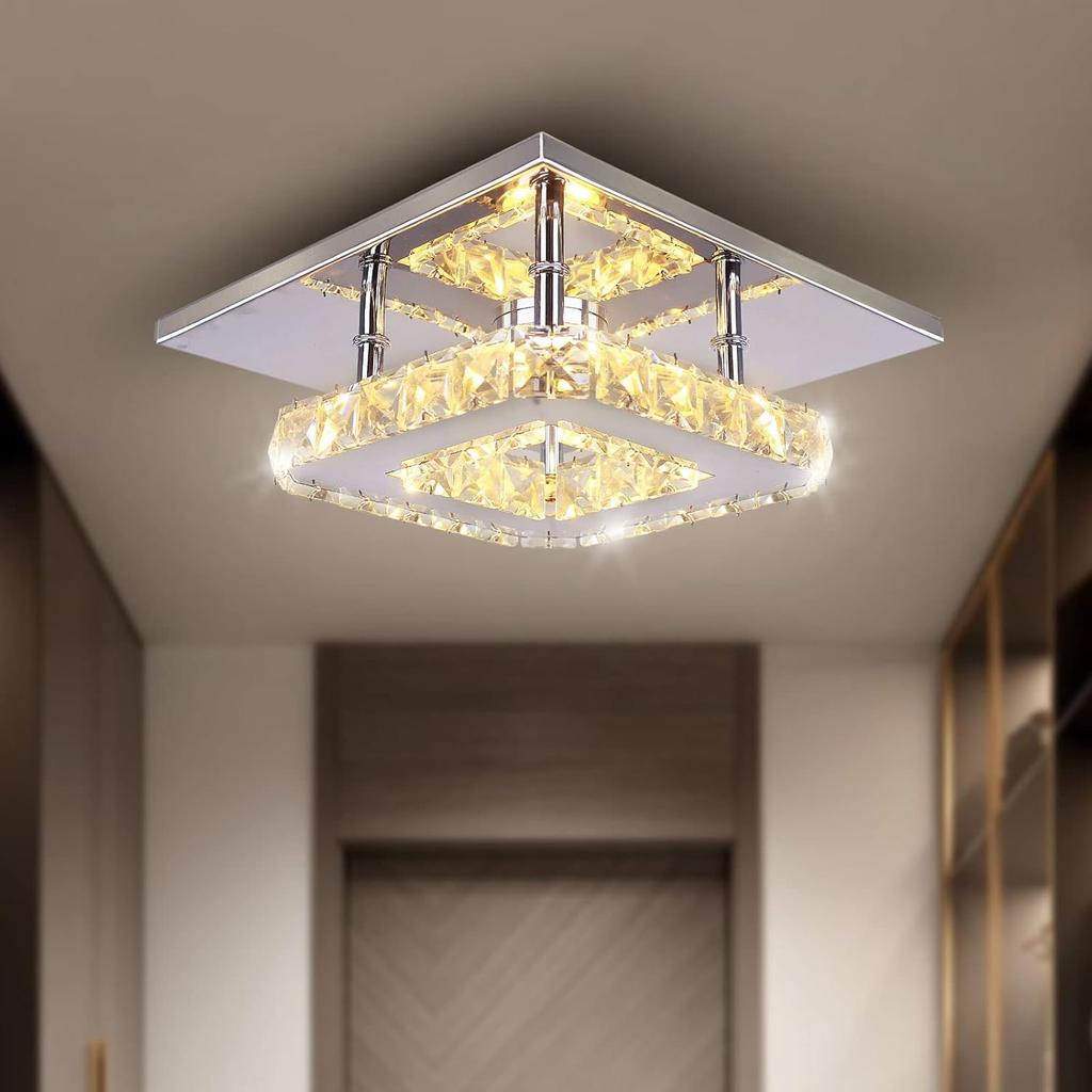 Small Led Chandelier Semi Flush Mount Crystal Lighting Modern Ceiling Crystal Lamp for Bedrooms Dinning Rooms Hallway (Warm)