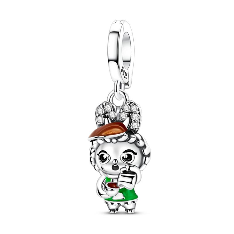 Милый шарм-подвеска в виде балерины медно-розового цвета и куклы-клевера с четырьмя лепестками на удачу, подходит для оригинального браслета, сделай сам, уникальный ювелирный подарок