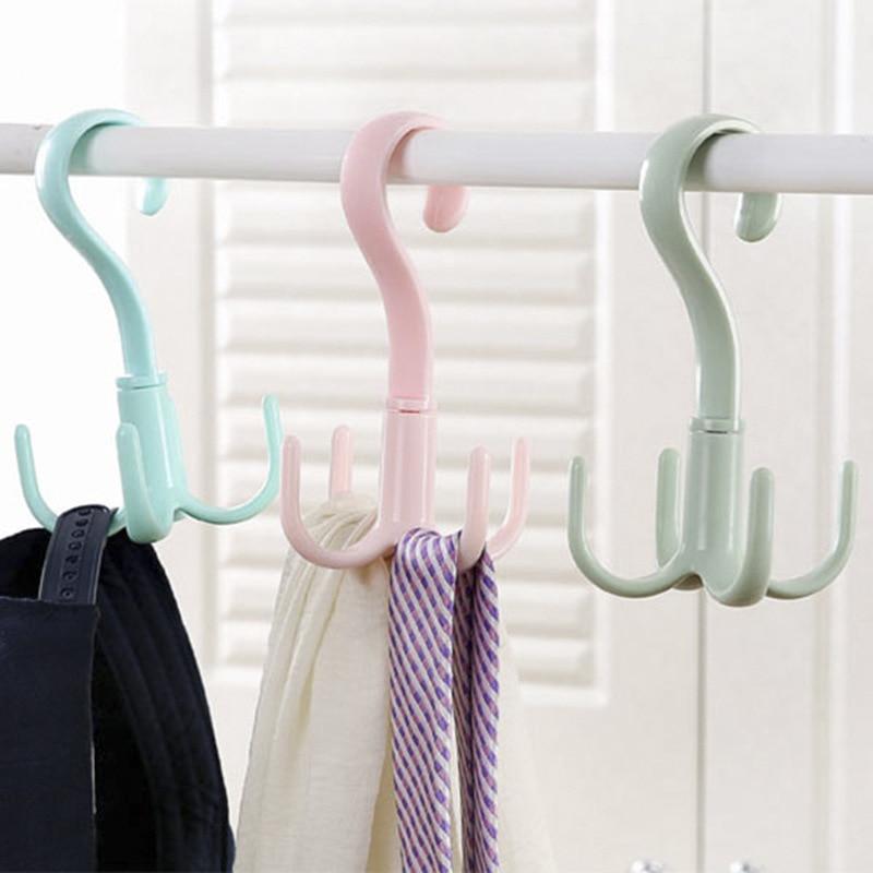 4 Hooks Neck Tie Holder Space Saving Bag Clothes Ties Holder Bag Shelf Clothes Hanger Shoe Rack 360 Degree Rotating Belt Closet