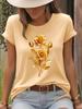 Golden Rose Graphic Print Fashion Harajuku T-Shirt Short Sleeve Crew Neck Casual Top for Summer  Spring Women'S Clothing