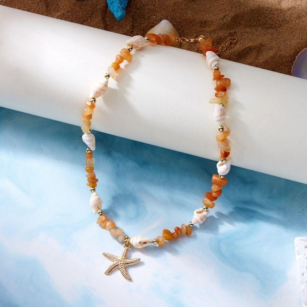 Colorful Starfish Pendant Necklace Niche Design Shell Necklace  Holiday Party