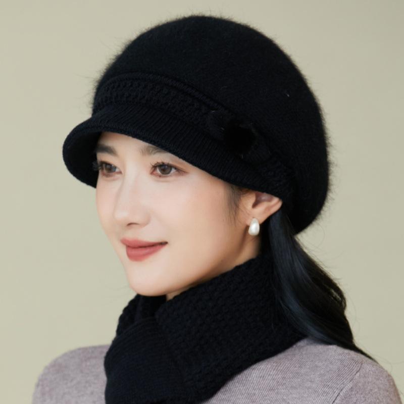 Осенние и зимние шапки для людей среднего и пожилого возраста Женские флисовые утепленные наушники Вязаные шерстяные шапки Меховые кепки с козырьком