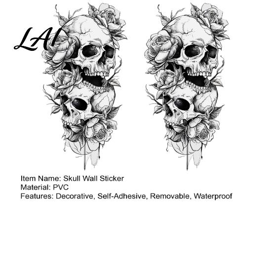 Versatile Skeleton Pattern Decals Halloween Double Skull Rose Wall Sticker PVC Waterproof Decals Peel And Dark Literary Gothic Home Decor Stick Art
