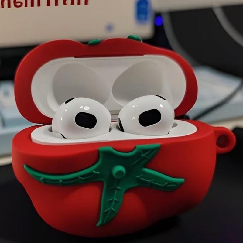 Креативный маленький чехол для наушников Tomato для Airpods 4, беспроводная гарнитура Bluetooth, защитный чехол из ТПУ