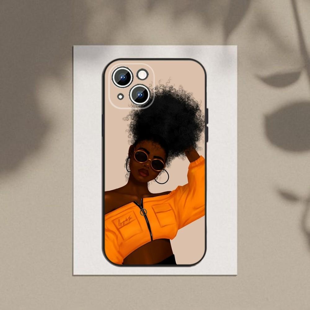 Afro Girls Art Phone Case Phone Case For Apple iPhone 15,14,13,12,11,XS,XR,X,8,7,Pro,Max,Plus,mini Silicone Black Cover