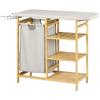 Laundry collector, multifunctional, ironing board & fabric bag 57L, bamboo frame, 113x34x82cm, natural/grey
