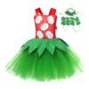 Halloween Costume for Girls Chirdren Summer Red and Green Floral Hawaiian Party Dress with Wreath Outfit for Halloween
