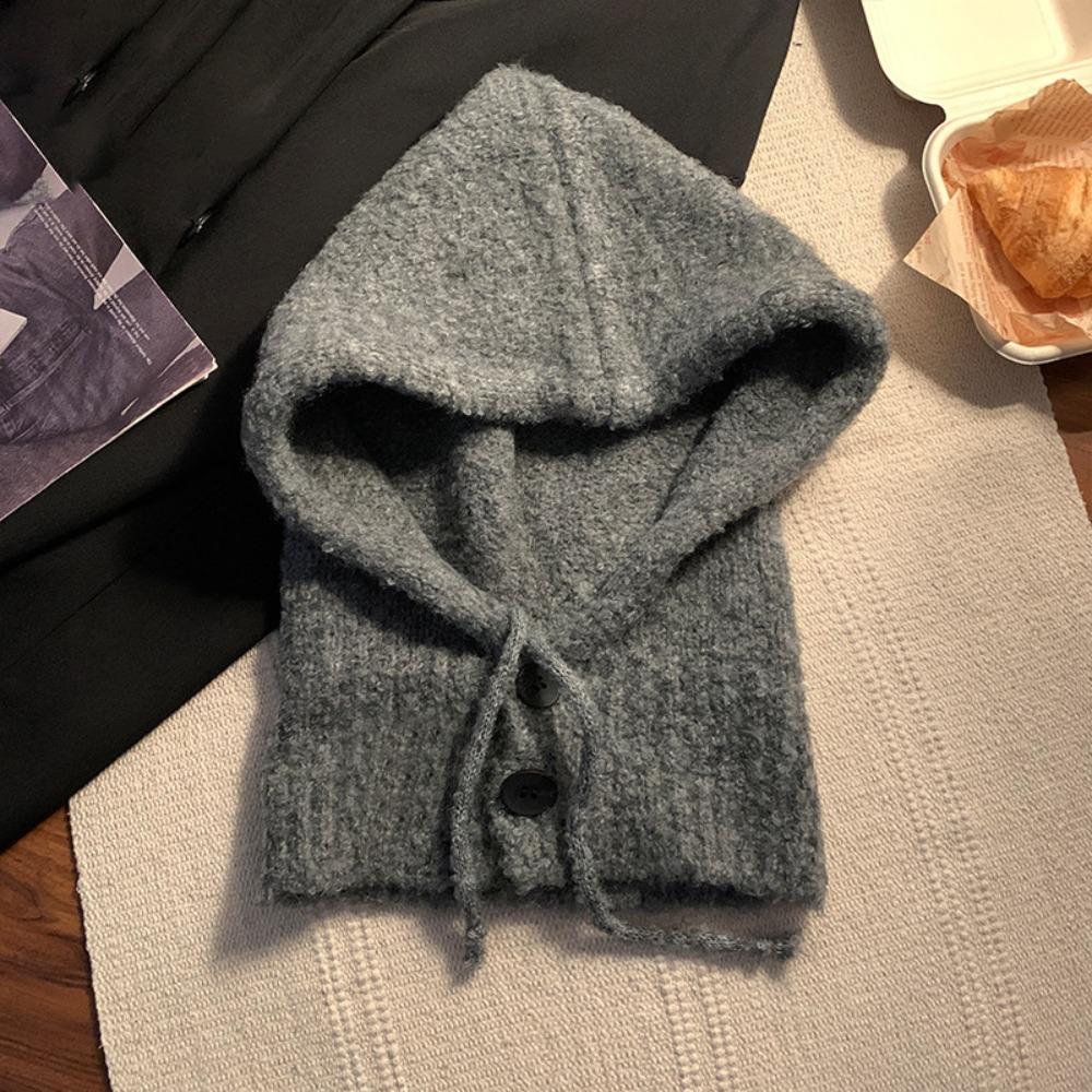 Solid Color Knitted Pullover Hat Plush Windproof Cap Korean Women Winter Balaclava  Outdoor