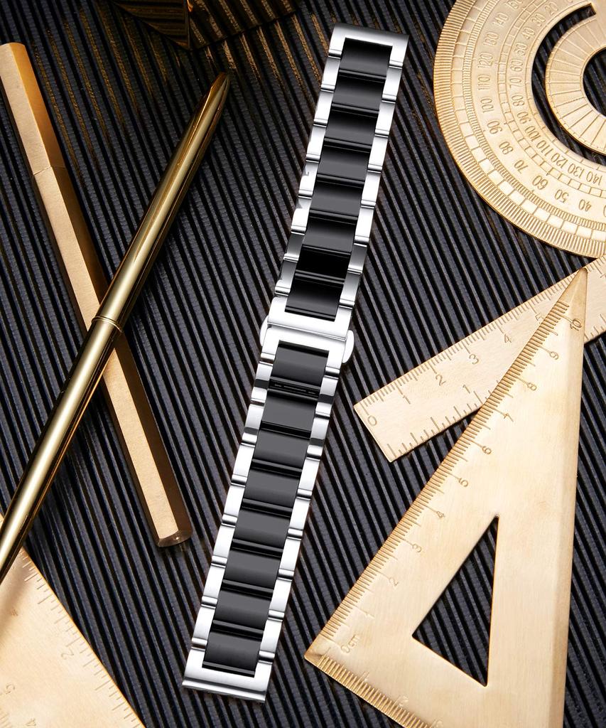 BINLUN Watch Band Stainless Steel Band Replacement Strap Polished Matte Brushed Solid Strap Silver and (Polished Black, 16mm)