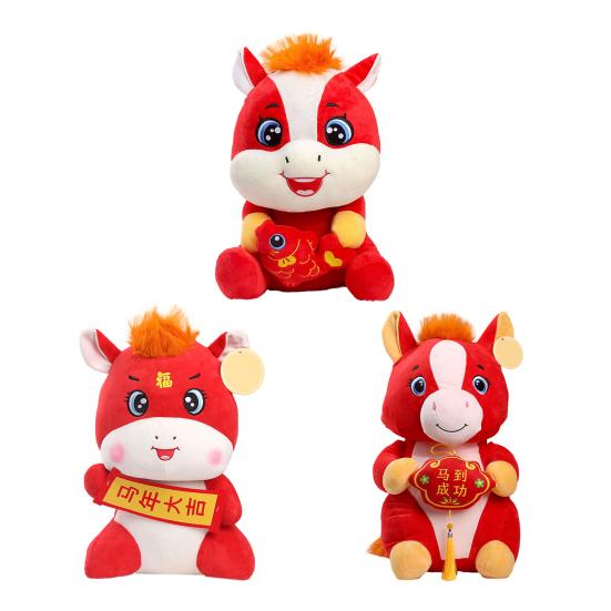Праздничная красная плюшевая кукла-лошадь, игрушка-зодиак на китайский Новый год, декоративная плюшевая пони, счастливый подарок для празднования, праздничный декор