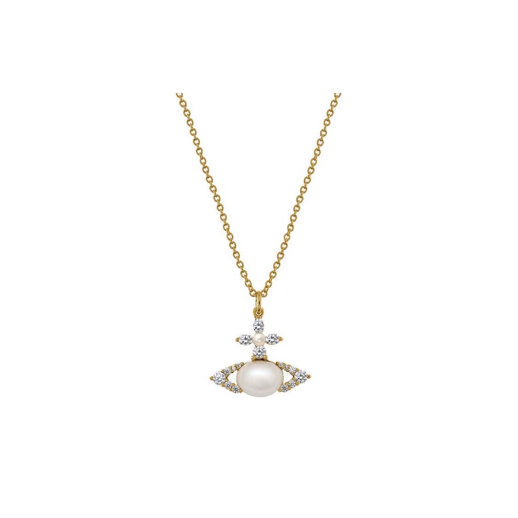 Vivienne Westwood Ada Pendant Saturn Resin Coated Pearl Brass Necklace Women necklace Gold 630203BQ02R657R657