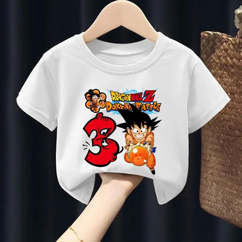 Футболка на День Рождения Dragon Ball Z Белая Аниме Гоку Детская с Коротким Рукавом Мультяшная Летняя Одежда для Мальчиков Милые Повседневные Топы Подарок для Малыша
