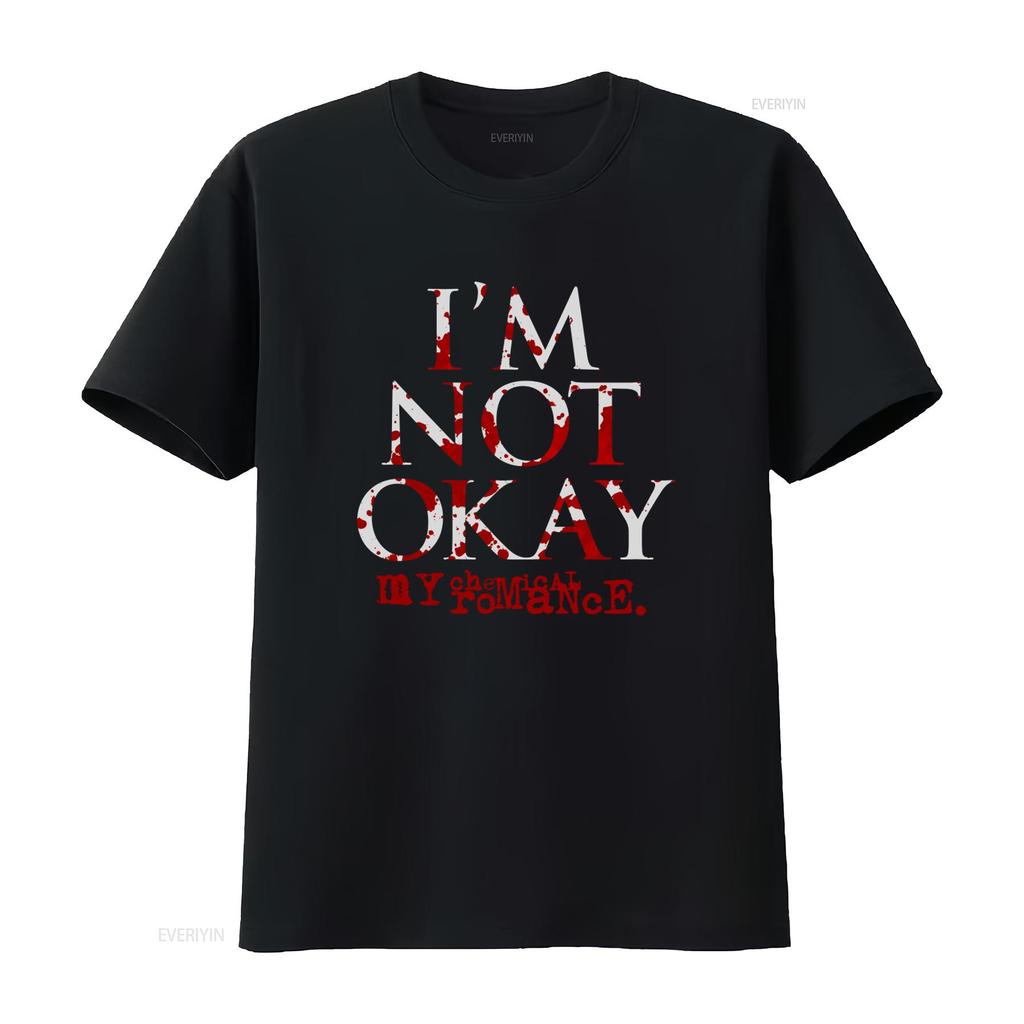 My Chemical Romance Im Not Okay Черная футболка Готический рок-группа Принт Идеально для фанатов винтажный Стиранный Дышащий Универсальный
