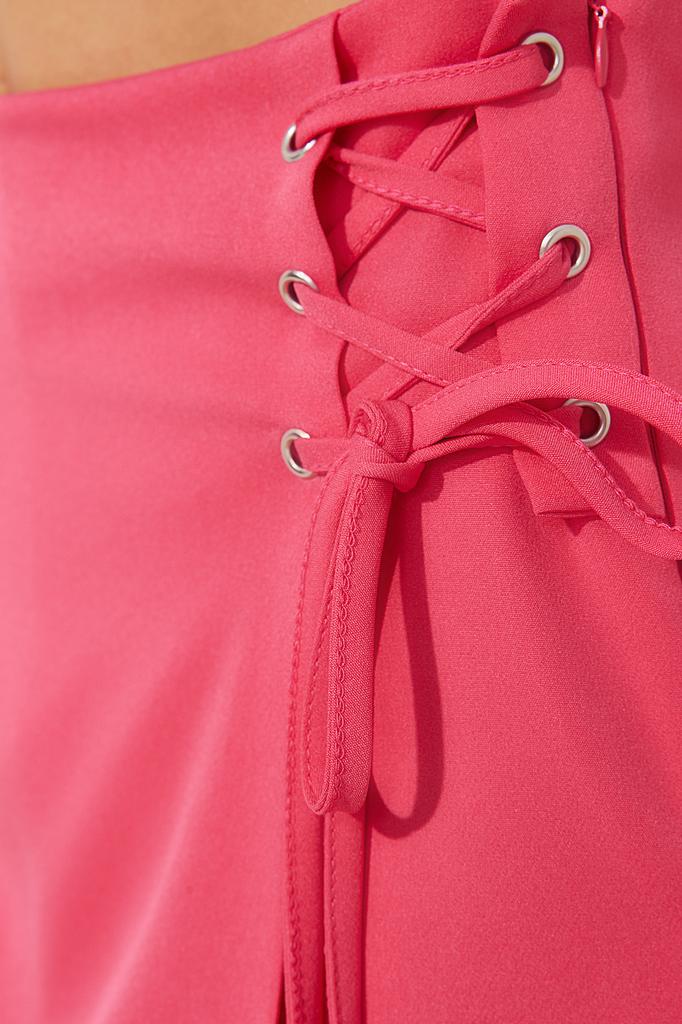 Women's Fashion Woven Short Skirt with Mink Binding and Eyelet Detail