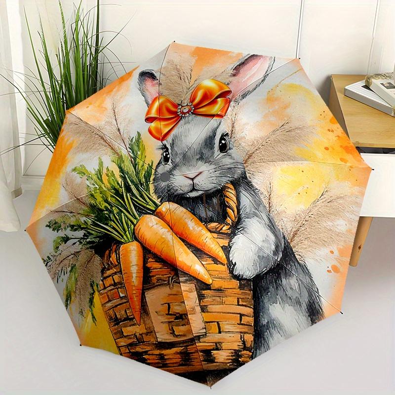 Easter Bunny Automatic Folding Umbrella Compact Lightweight For Outdoor Adventures Daily Use Birthday Christmas Valentine'S Day Gift Travel Umbrella